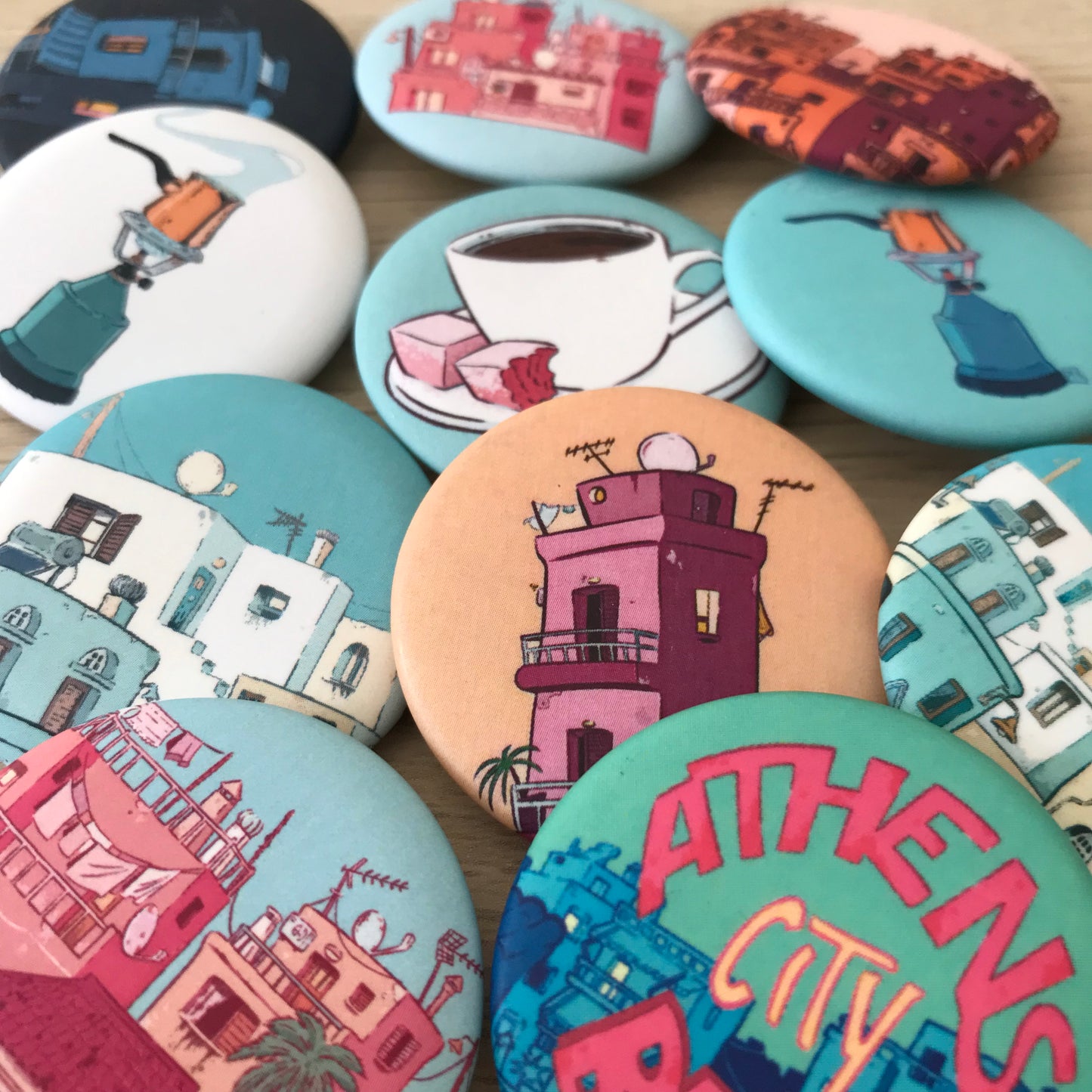 Little Cat Button Pin | Playful Mediterranean Cat Illustration