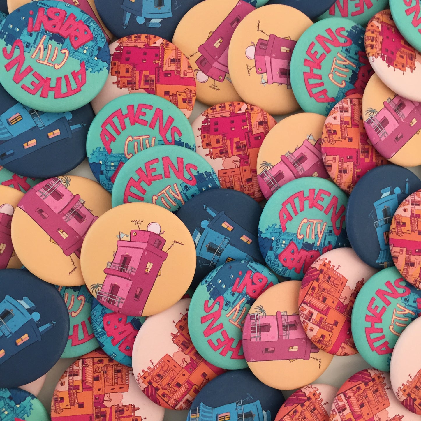Greek City Sunset ! - Button Pins