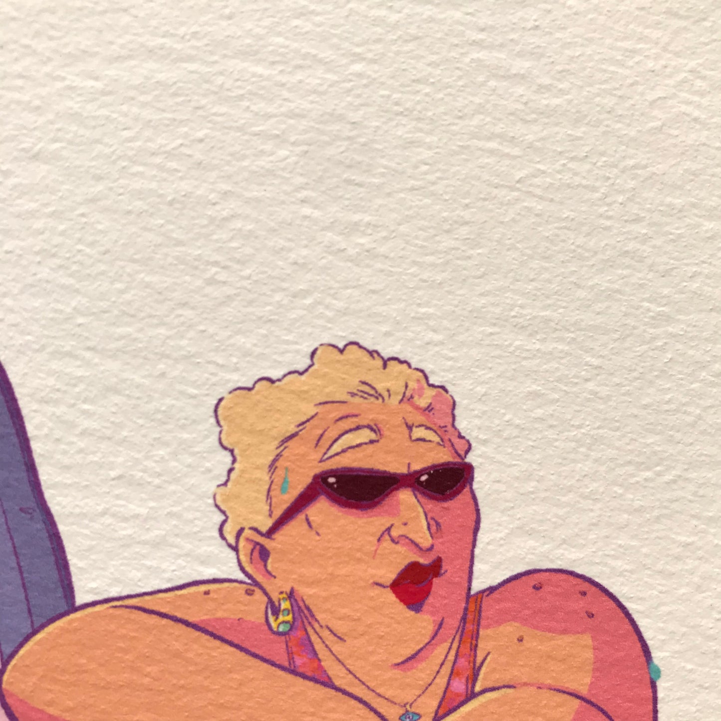 Close up on the face of the lady.