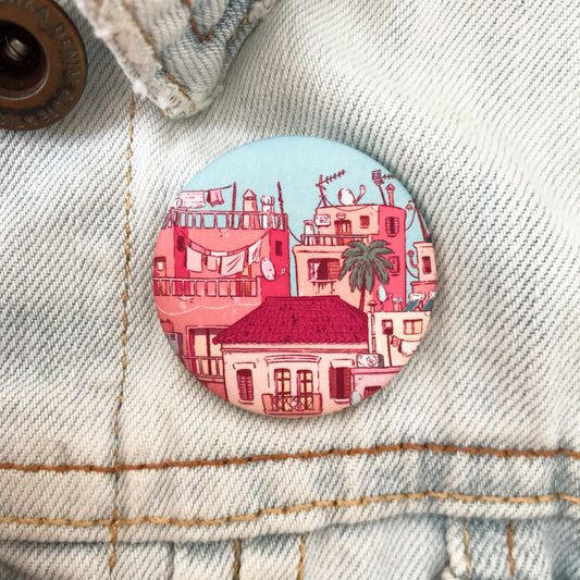 Athens City Button Pin | Urban Greek Illustration, City Art Pin