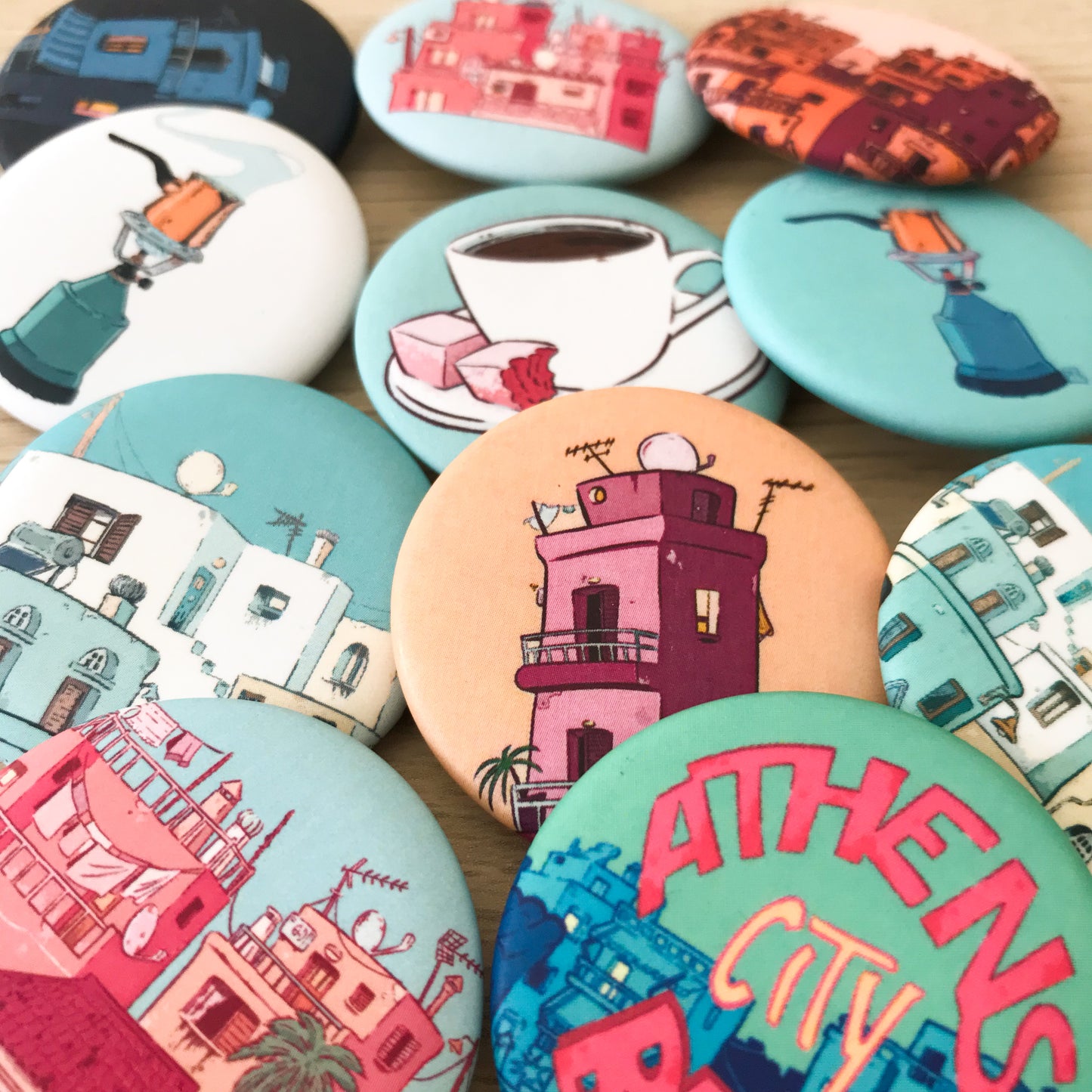 Greek City Sunset ! - Button Pins