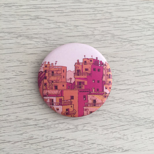 Greek City Sunset | Warm Mediterranean Cityscape Button Pin