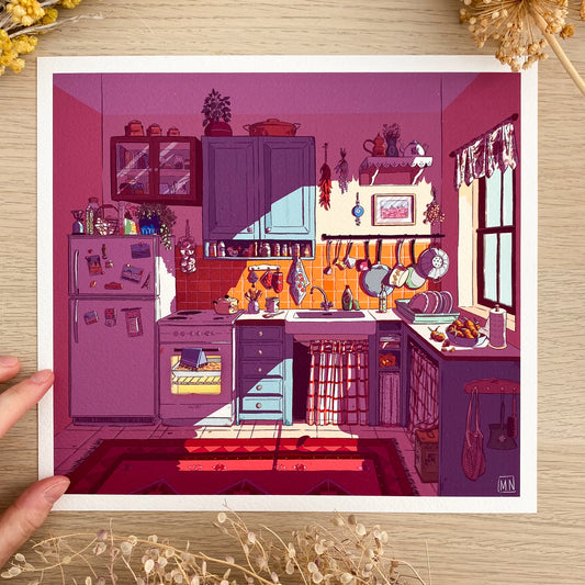 The Adorable Kitchen – Cozy Interior Illustration Fine Art Print