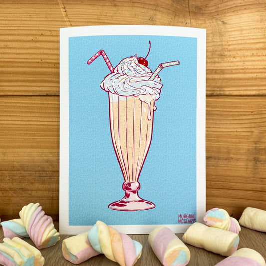 The Milkshake Art Print – Retro Sweet Treat Illustration, Mini Fine Art