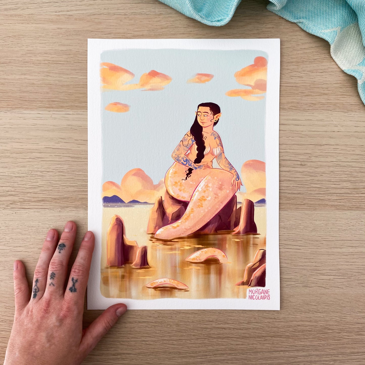 Mermaid on the rocks - Art Print