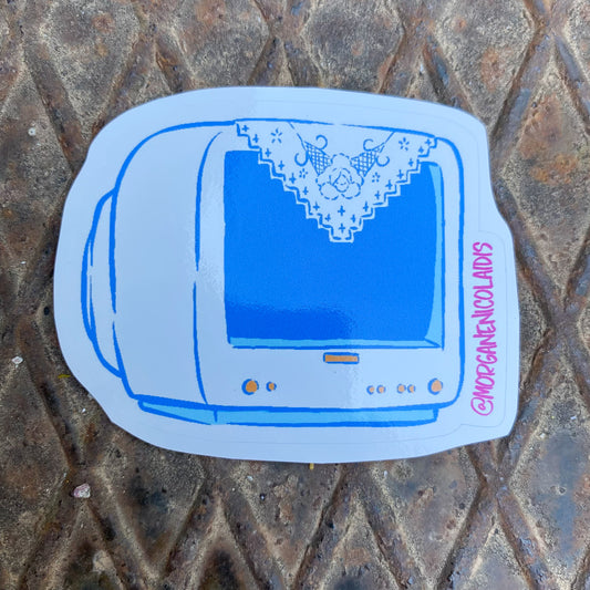 Greek TV with Lace Doily Sticker | Nostalgic Grandmother Home Illustration
