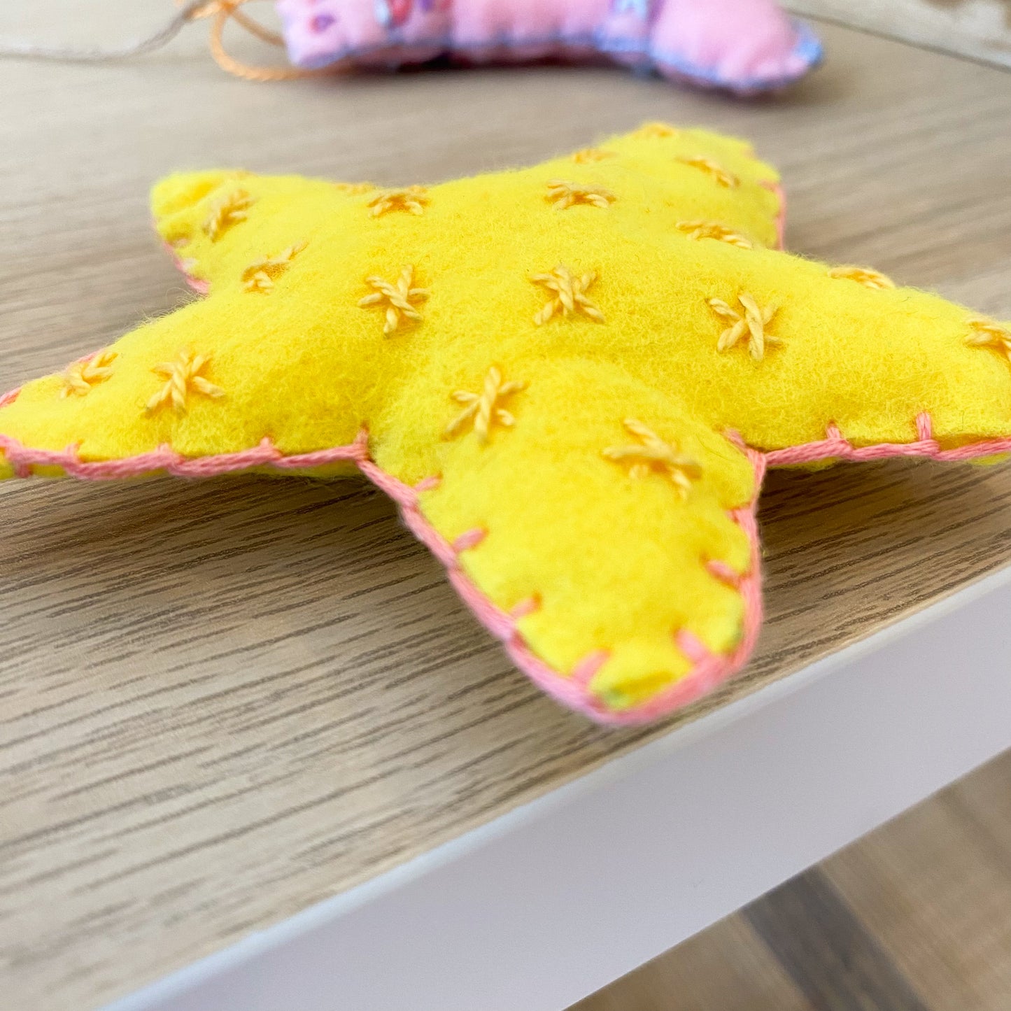 Star with pink small stars ! - handmade Christmas ornament