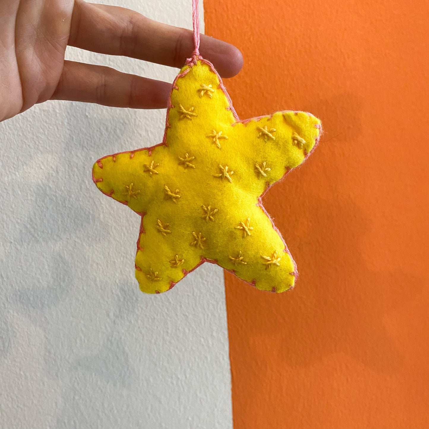 Star with pink small stars ! - handmade Christmas ornament