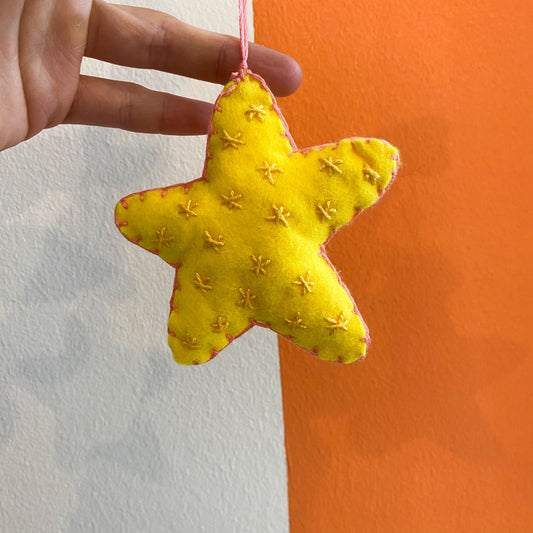 Star with pink small stars ! - handmade Christmas ornament