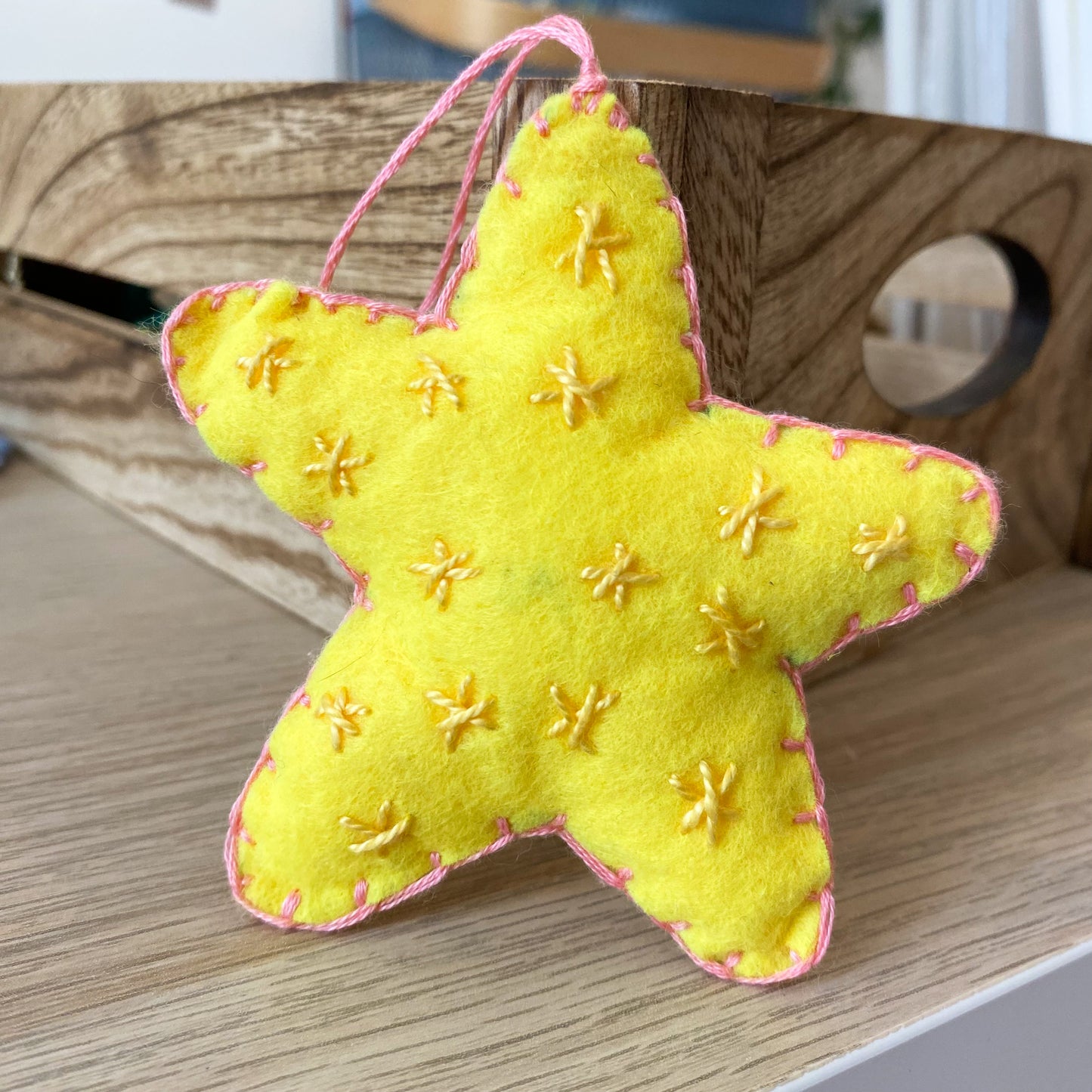 Star with pink small stars ! - handmade Christmas ornament