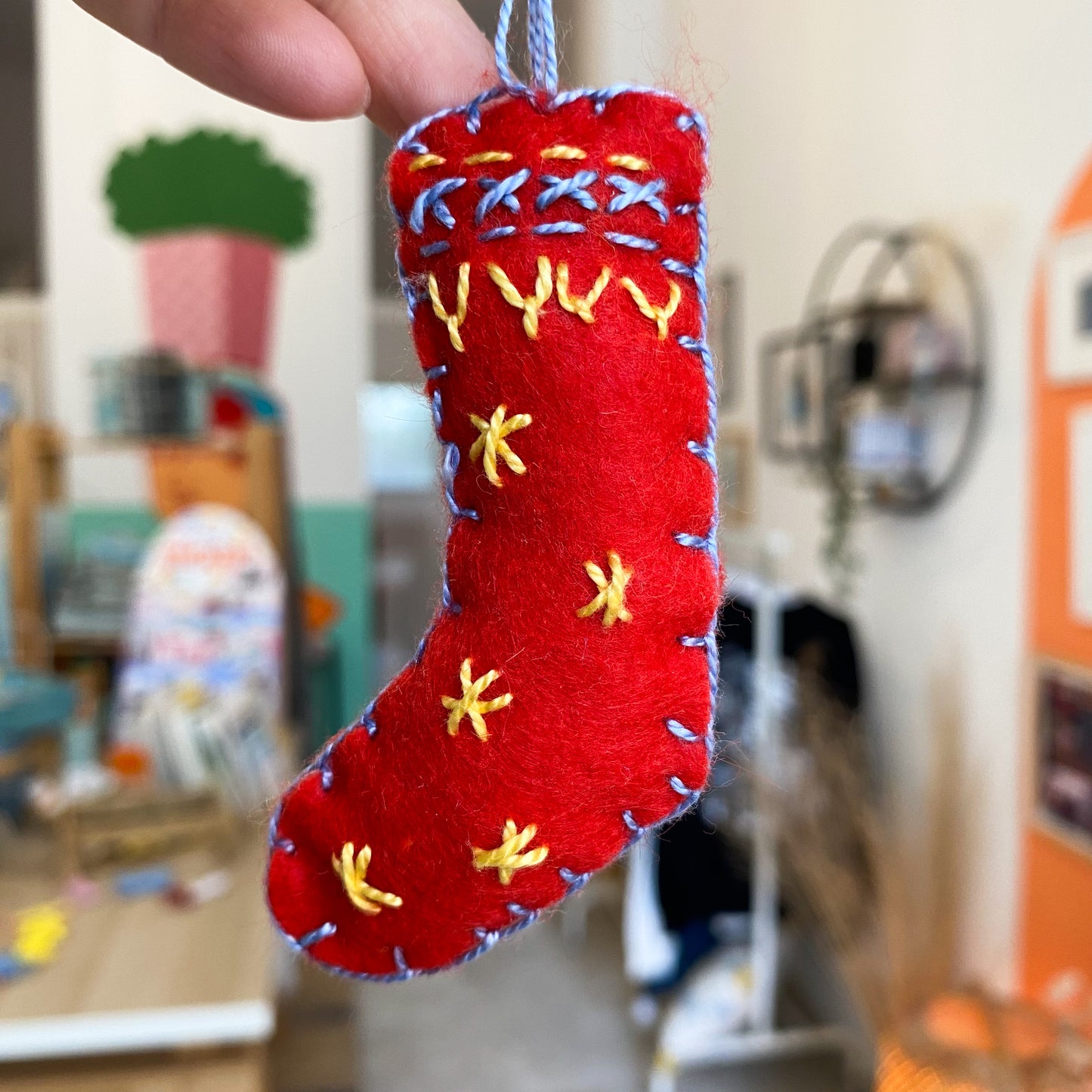 Red Sock - handmade Christmas ornament