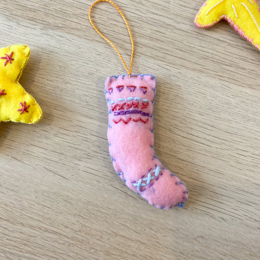 Pink sock ! - handmade Christmas ornament